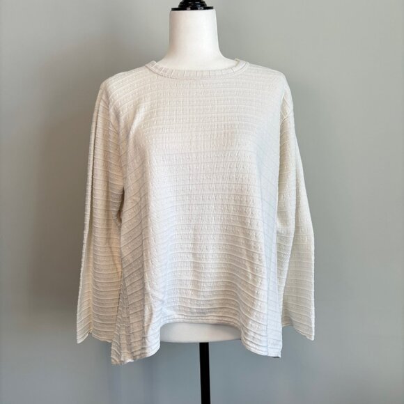 Margaret Winters Size Large Sweater Light Knit Cotton White Round Neck Casual - Picture 1 of 10